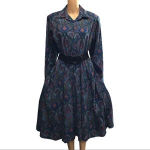 Vintage Bedford Fair Paisley Shirtwaist Dress Mint Cond 14P